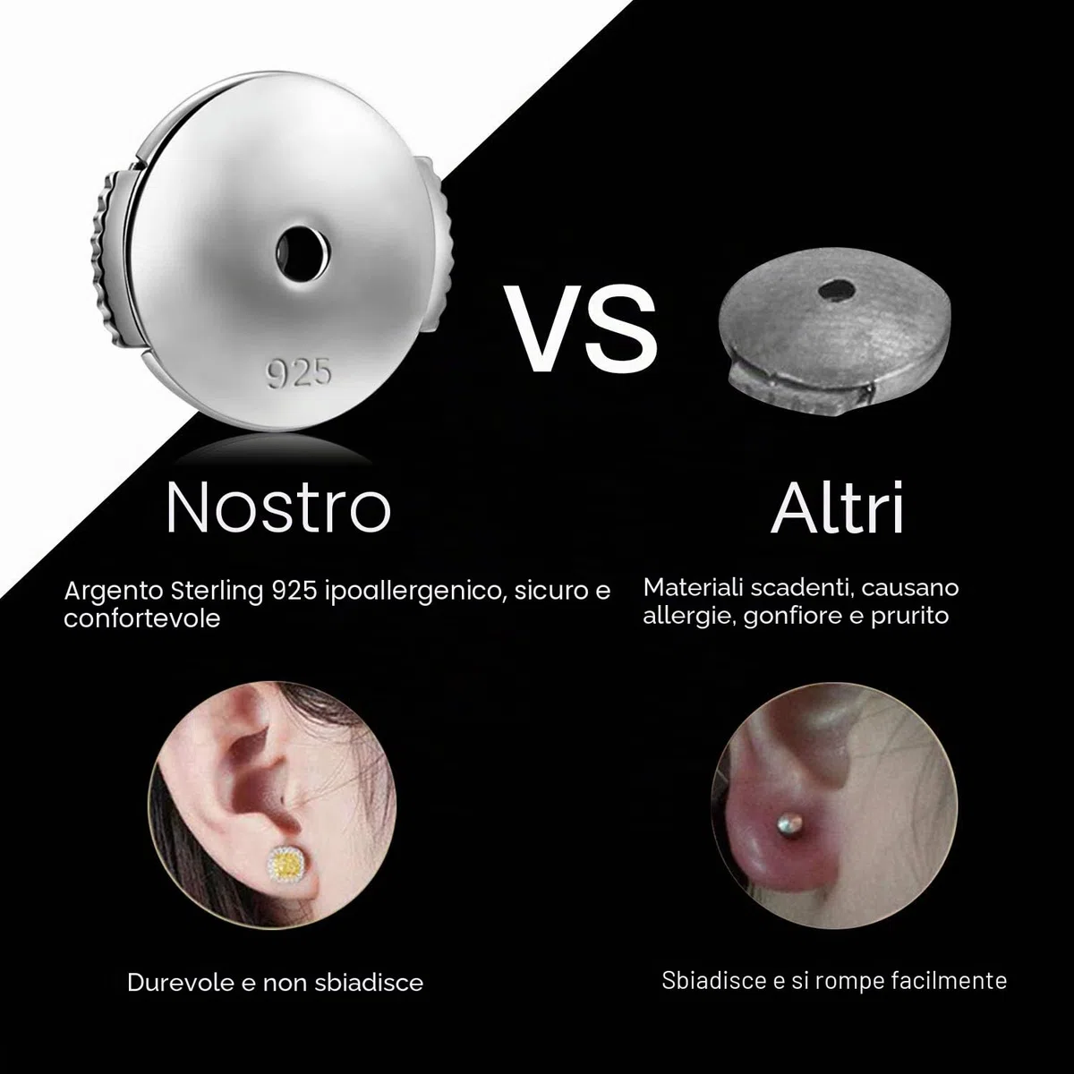 Ferma Orecchini Argento 925, Senza Nichel, Ipoallergenico, Adatto Per La Maggior Parte Degli Orecchini, 8MM*9MM, 2 Paia