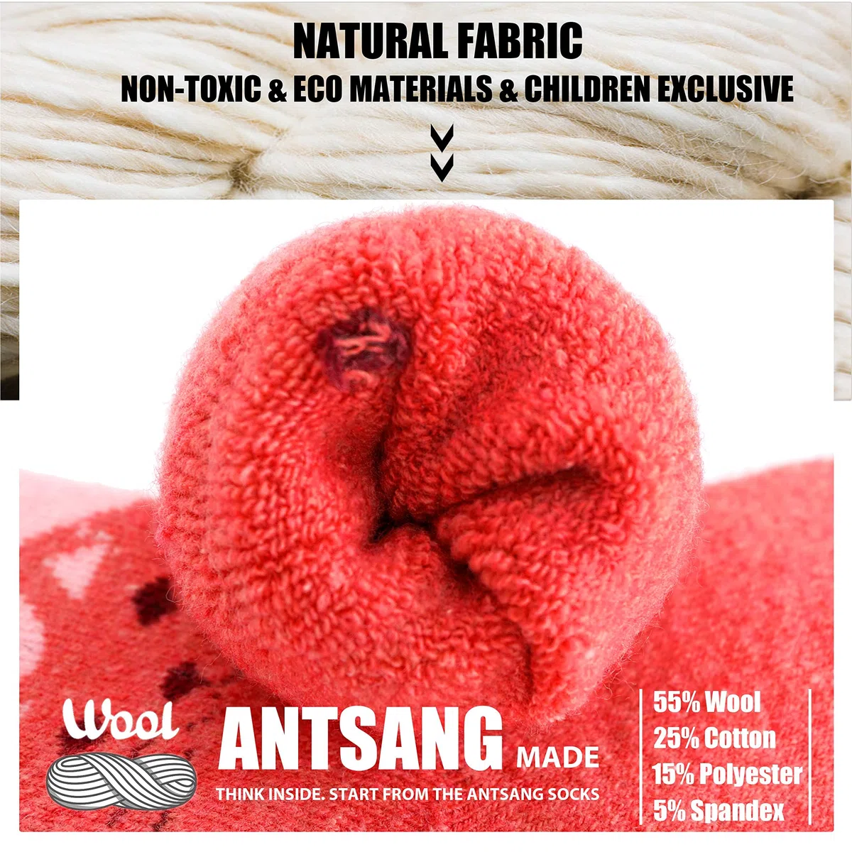 ANTSANG Calze da Trekking in Lana Merino per Bambini Neonati Ragazzi Ragazze Calde Spesse Termiche Crew da Stivale Pesanti Confortevoli Regalo 6 Paia