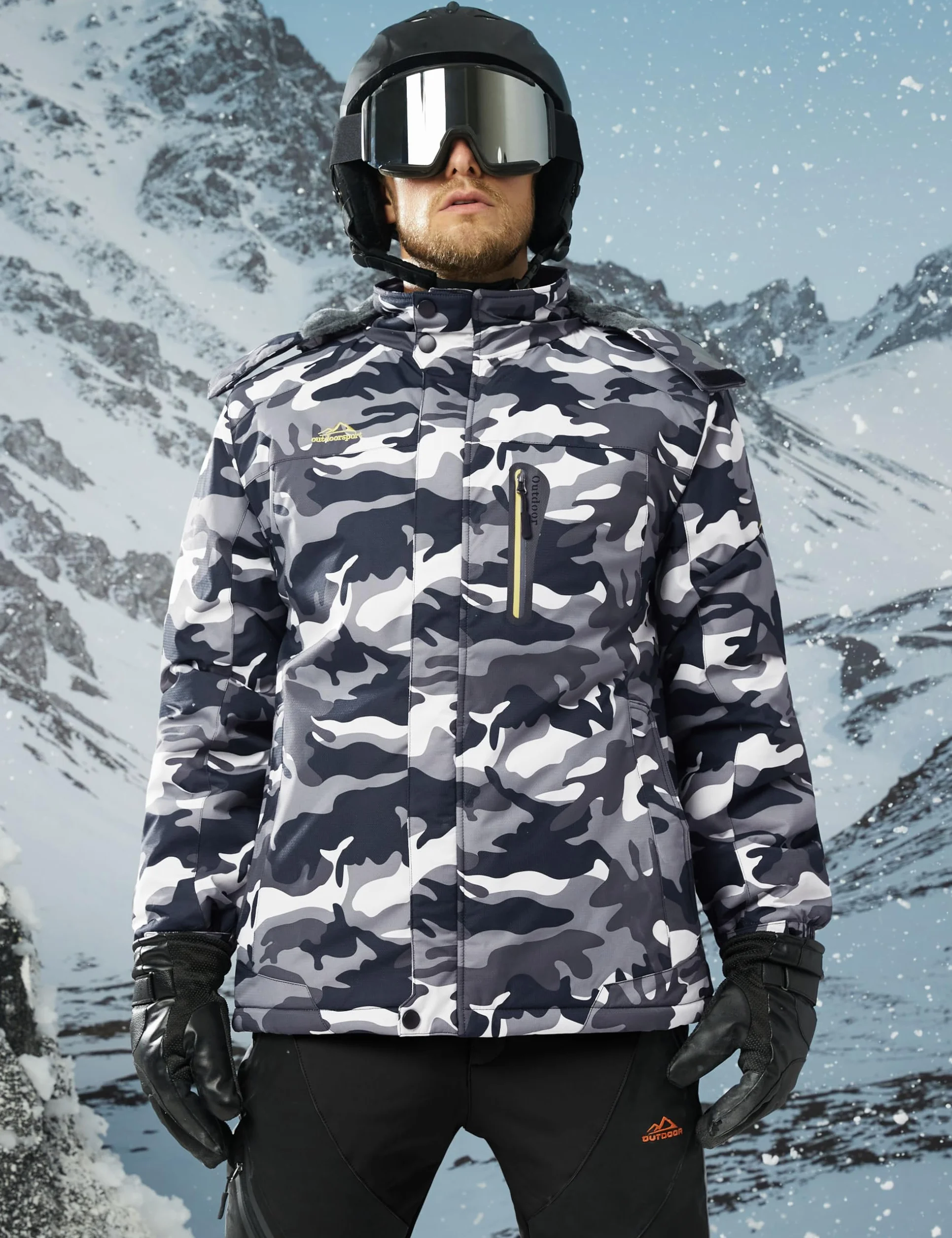 MAGCOMSEN Giacca da Sci Impermeabile da Uomo Antivento da Montagna Parka in Pile con Cappuccio