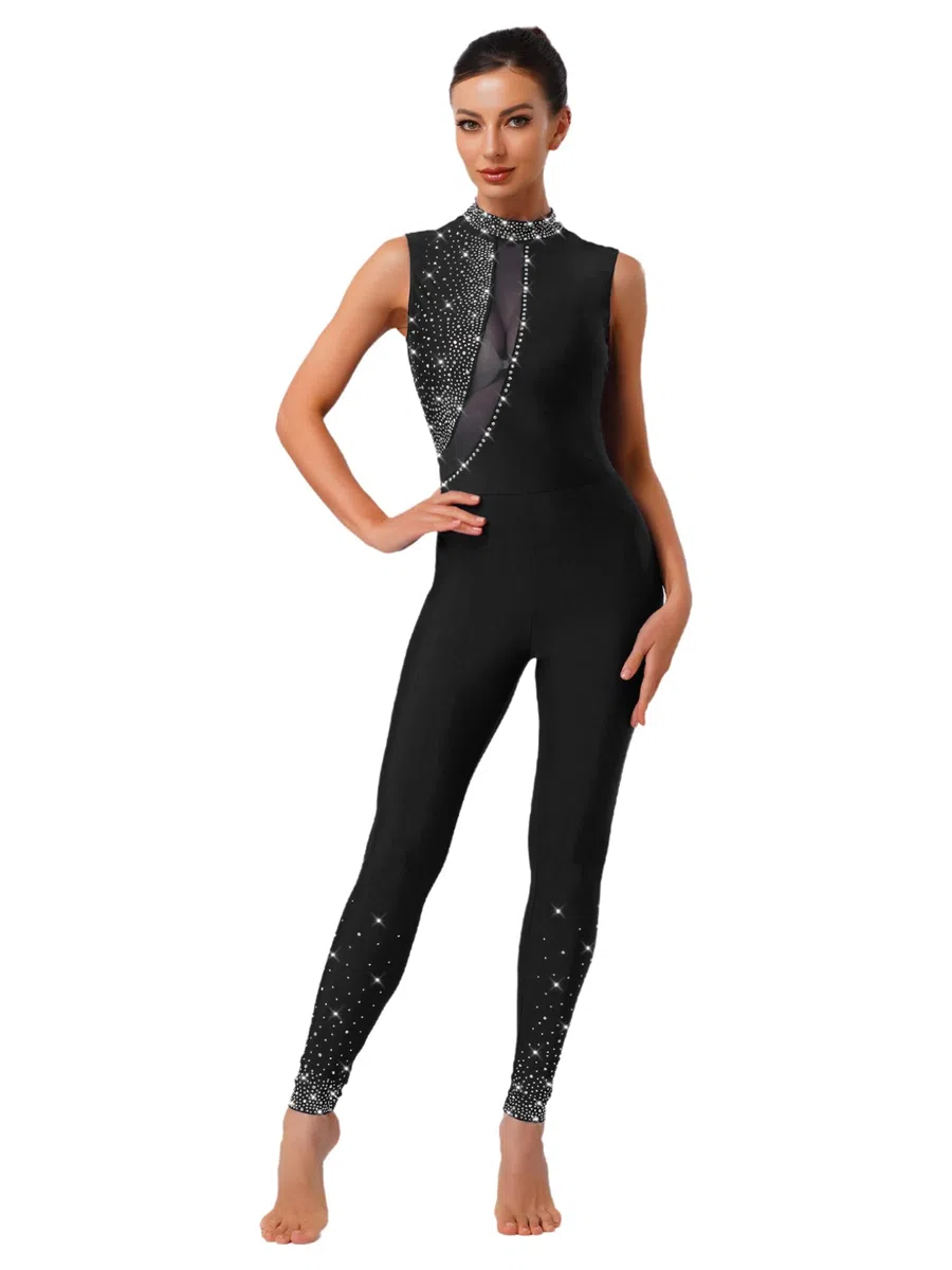 Freebily Body Danza Donna Senza Maniche Tuta Intera da Pattinaggio Artistico Balletto Leotards Body Danza Classica Moderna Costume da Ballo Latino Americano Dancewear