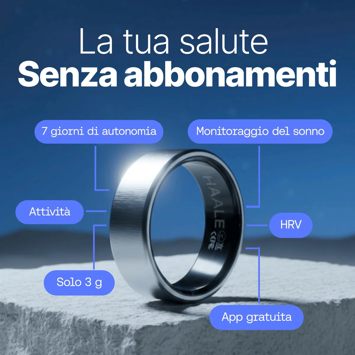 HAALE II Smart Ring - Anello Intelligente per Uomo e Donna, Compatibile con Android e iOS - Monitoraggio Salute e Attività Fitness - Elegante, Funzionale e Innovativo