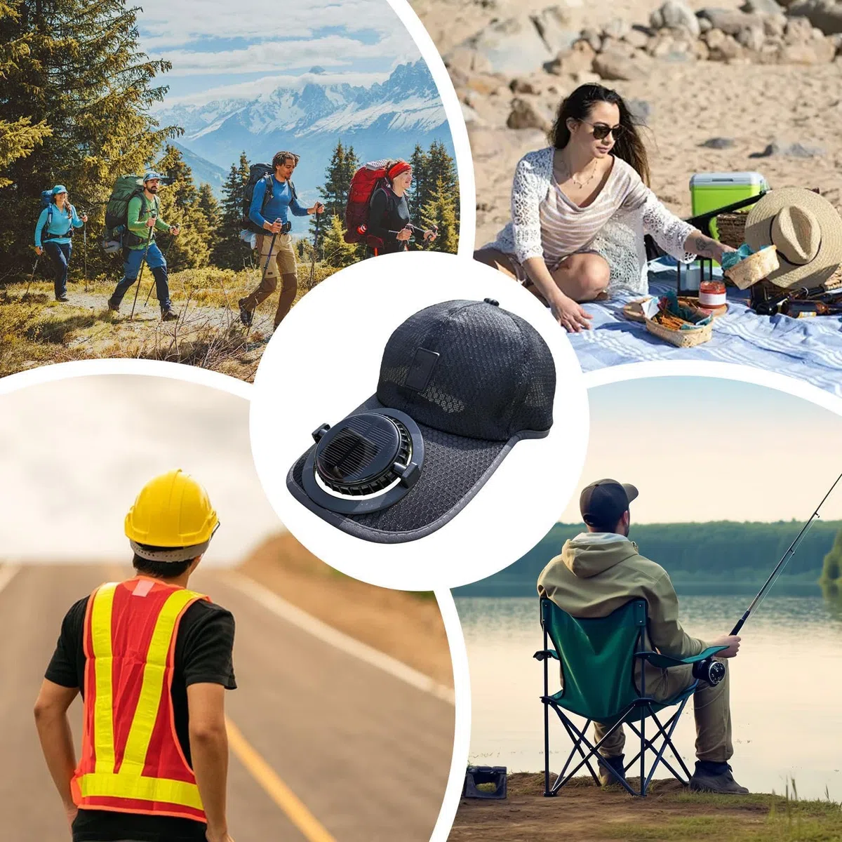 Cappello con Ventola | 3 modalità di Raffreddamento, Maglia Traspirante Ricaricabile | Cappello con Ventole Alimentazione Solare - per Spiaggia, Picnic, Campeggio, Escursioni, Ciclismo, Passeggiate