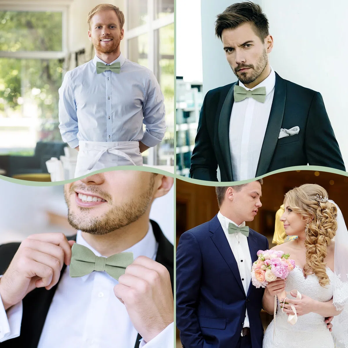 VOSSOT 2 Pezzo Papillon da Uomo Regolabile Con Gancio, Bambino e Neonato - Cravatta Verde per Matrimoni, Feste, Balli, Cerimonie e Festival