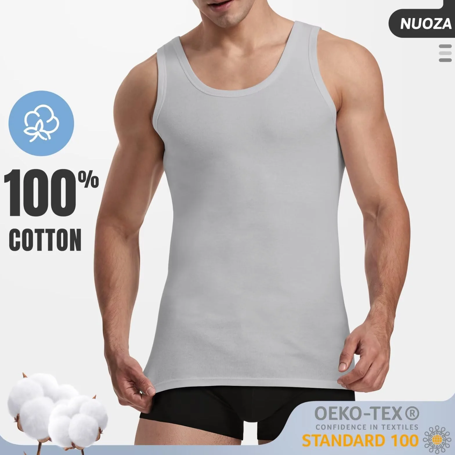 NUOZA Canottiera (Pacco da 5/3) Uomo 100% Cotone Canottiera Nero Bianco Grigio Marino Oliva S-5XL