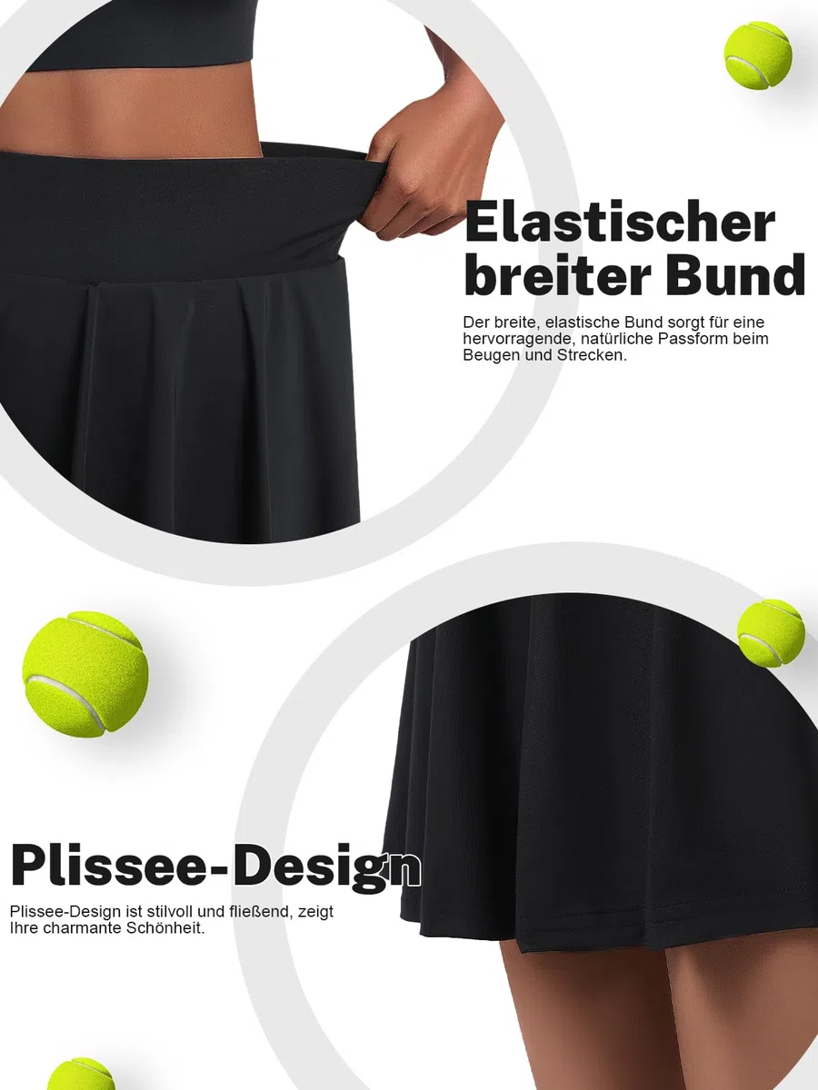 Gonna da tennis da donna con pantaloni, a vita alta, plissettata, da golf, con 3 tasche