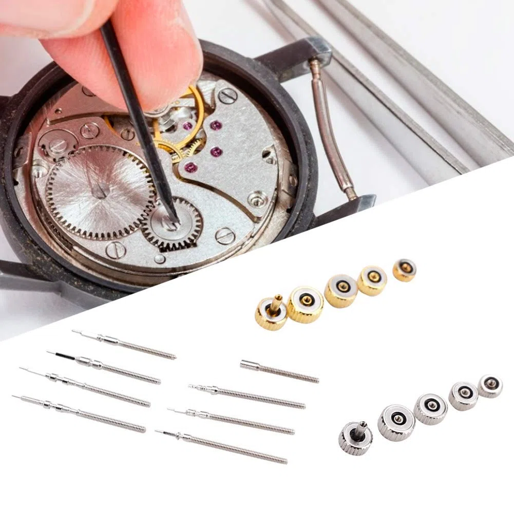 Akozon Kit Orologio con Corona e Stelo da 8 Mm, Set da Barra per Strumento di Riparazione Dell'orologio Accessorio di Ricambio Molla della Corona in Acciaio Inossidabile