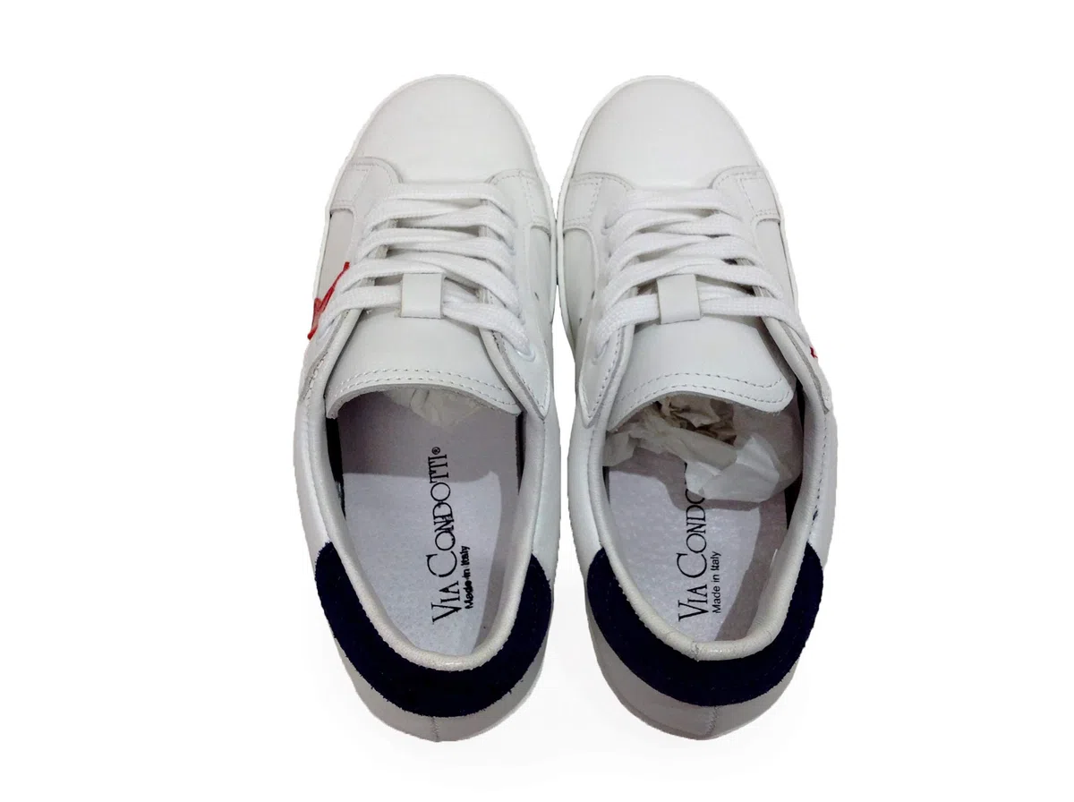 VIA CONDOTTI Scarpe Sneakers Basse Uomo Pelle Bianca Stella Nera Art Golf