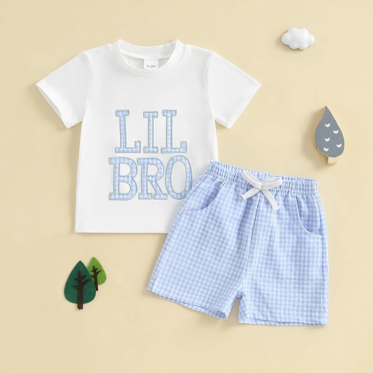 Set di vestiti per bambini con ricamo, Lil Bro, a maniche corte, Big Brother, plaid, 2 pezzi, neonati, estate, fratello e sorella