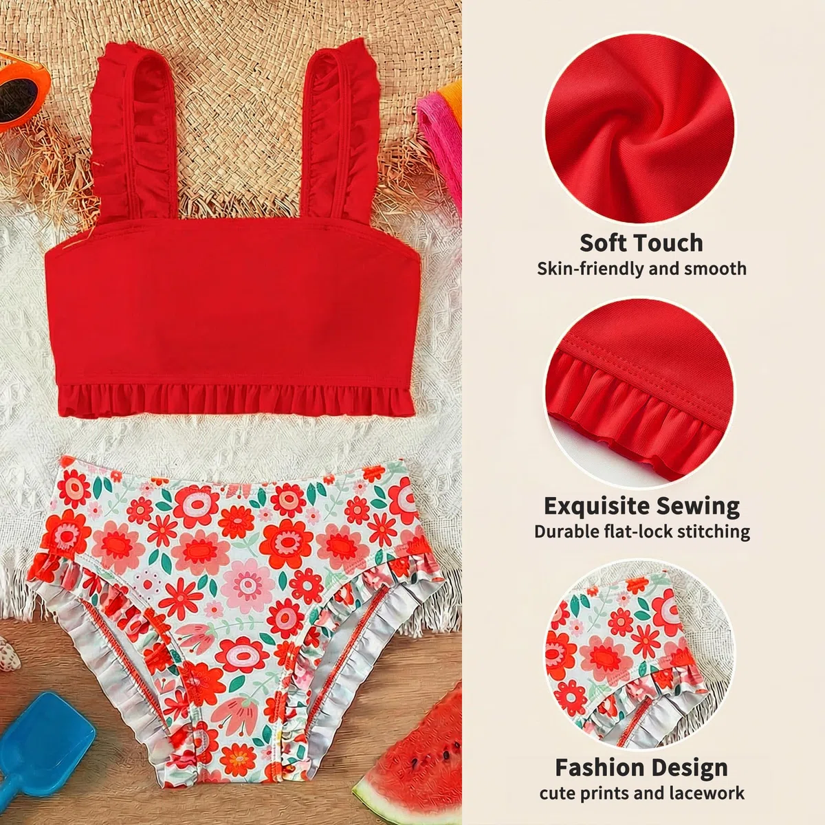 JinBei Set Bikini Ragazze, Costumi da Bagno 2 Pezzi Volant Top e Mutandina Stampa Floreale da Bagno Bambina Estate Abbigliamento da Spiaggia per Piscina Spiaggia Vacanze, 7-13 Anni