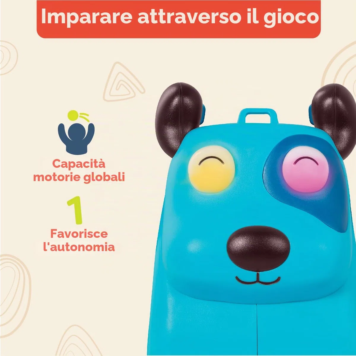 B. toys - Sul Gogo - Woofer - Giocattolo cavalcabile - Valigia cavalcabile - Valigie per bambini - Spazio di archiviazione per il viaggio - 2 anni +