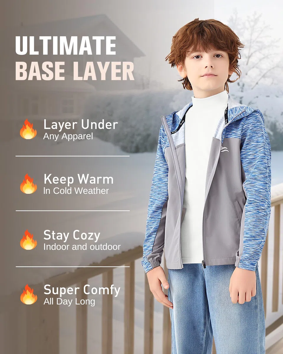 WOWENY Maglietta termica a maniche lunghe collo alto per bambini inverno 6-14 anni