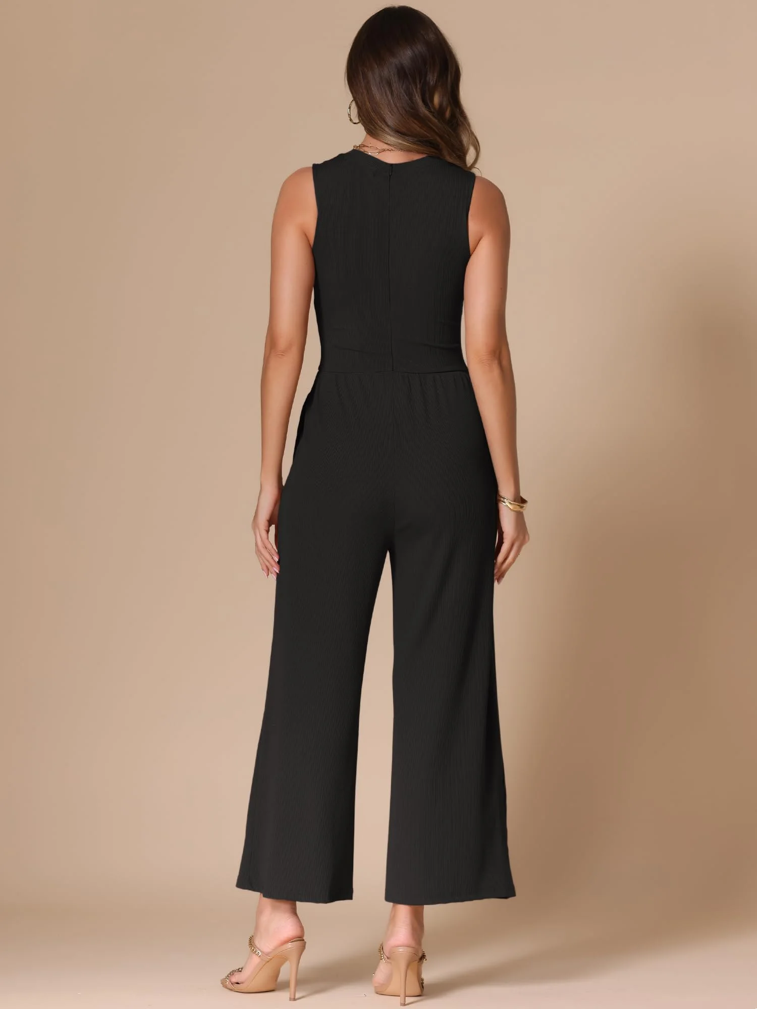 Allegra K Donna Tuta Estiva Elegante Casual Un Pezzo Abiti Senza Maniche Girocollo Pantaloni A Gamba Larga