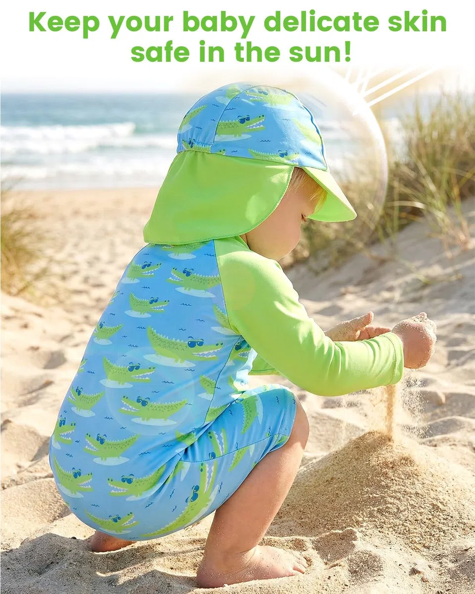 DivingBirds Costume da bagno per bambini, a maniche lunghe, con cerniera diagonale, facile da indossare e da togliere, da 3 mesi a 3 anni