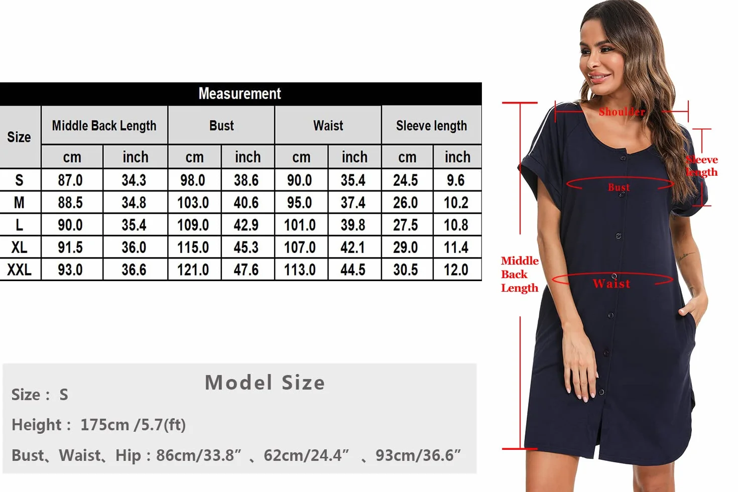 iClosam Camicia da Notte Donna Premaman Cotone Camicia da Notte Parto Ospedale con Bottoni Pigiama Donna maternità Manica Corta Sciolto Confortevole