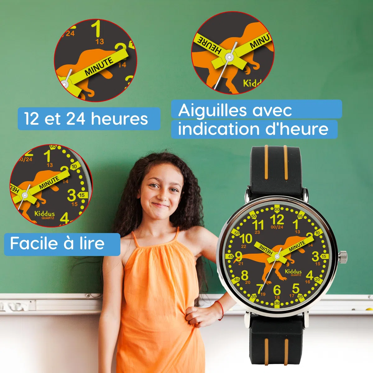Kiddus Orologio Educativo per Bambino e Bambina dai 5 ai 10 Anni, Orologio Analogico Didattico per Imparare l'Ora, Movimento Giapponese