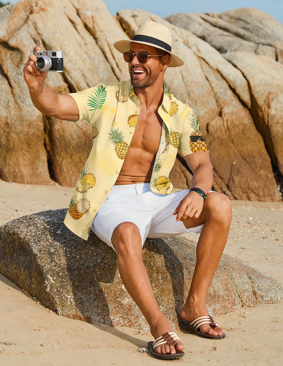COOFANDY Camicia A Maniche Corte da Uomo Camicia Hawaiana Camicia Estiva Tropicale Leggere Camicia Floreale con Bottoni Camicia da Spiaggia