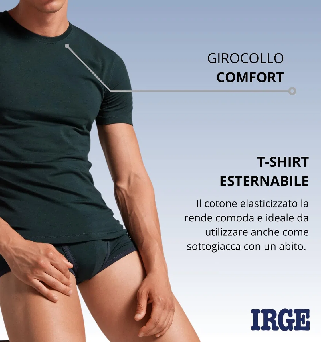 Irge - Maglia Intima Uomo Sottogiacca Girocollo in Cotone Bielastico, 90% Cotone 10% Elastan, Diversi Colori IRMU07