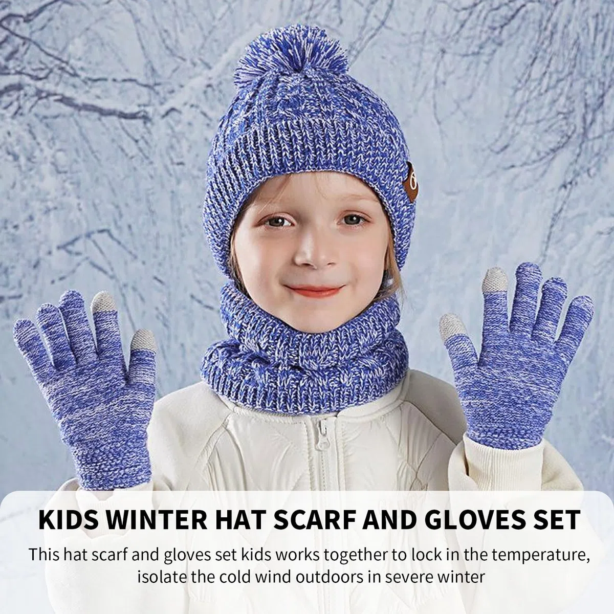 Set invernale per bambini, con cappello, sciarpa e guanti, caldo berretto termico lavorato a maglia, scaldacollo e guanto touchscreen, con morbida fodera in pile, per ragazze e ragazzi, età 4-10 anni