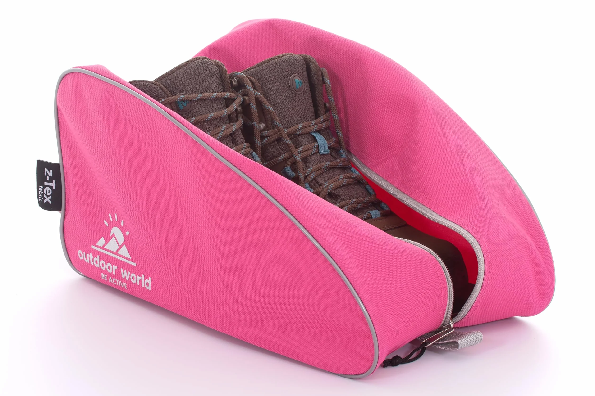 Outdoor World Borsa per Scarponi Premium - Ampia Apertura con Zip Resistente all'Acqua Unisex - Borsa per Scarpe da Trekking Camminata Calcio Rugby Golf Scarpe da Ginnastica Uomo Donna (Rosa)