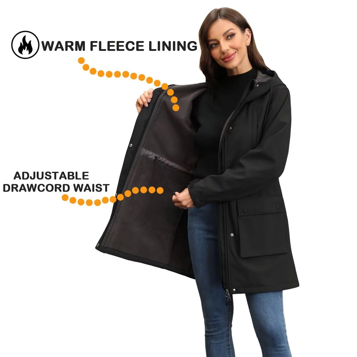 Chiguo Giacca softshell impermeabile da donna Cappotti caldi con cappuccio a vento funzionale lungo da esterno per l'inverno
