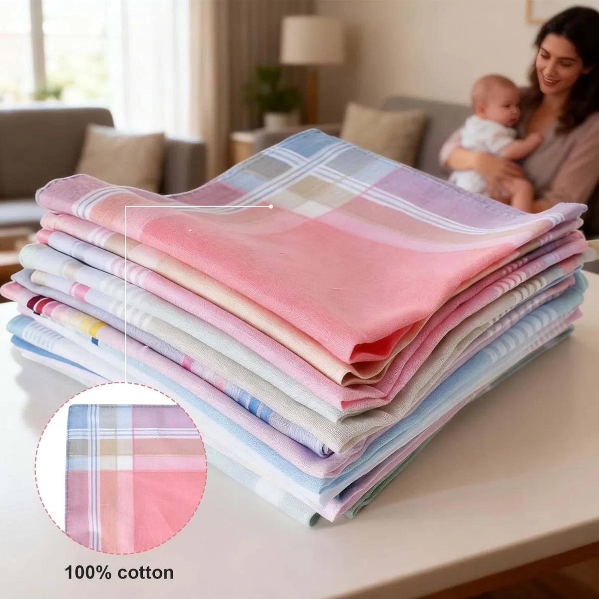 15 Fazzoletti di Stoffa in Cotone 100% - Morbidi e Assorbenti, 29x29 cm - Fazzoletti Riutilizzabili Ecologici per Viso e Naso, Ideali per Pelli Sensibili, Viaggio e Regalo