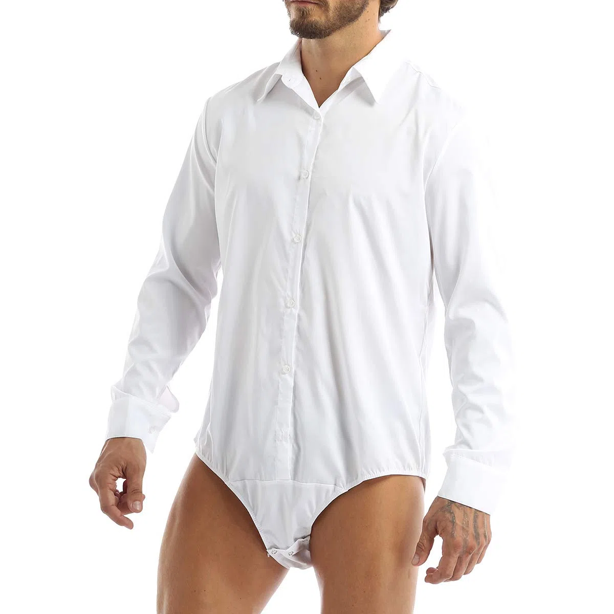inhzoy Camicia Bianco da Ufficio Bodysuit Danza Latino Uomo Costumi da Ballo Bottoni di Base Dancewear Tango Zumba Samba Rumba Pratica Slim Fit Competizione