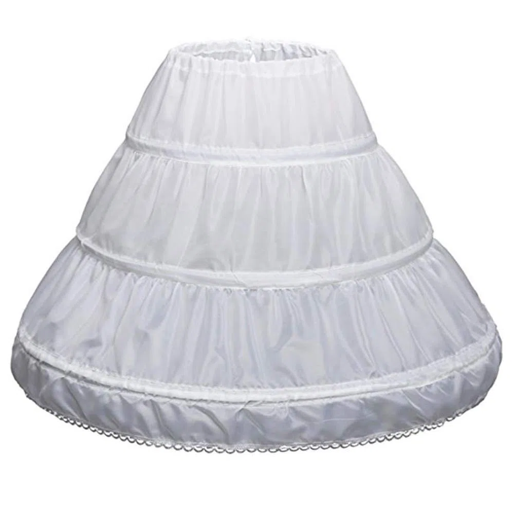 Ragazze Bambini Sottogonna A-Line 3 Cerchi Uno Strato Bambini Crinolina Pizzo Trim Flower Girl Dress Sottogonna Vita Regolabile per età 6-14 Anni.