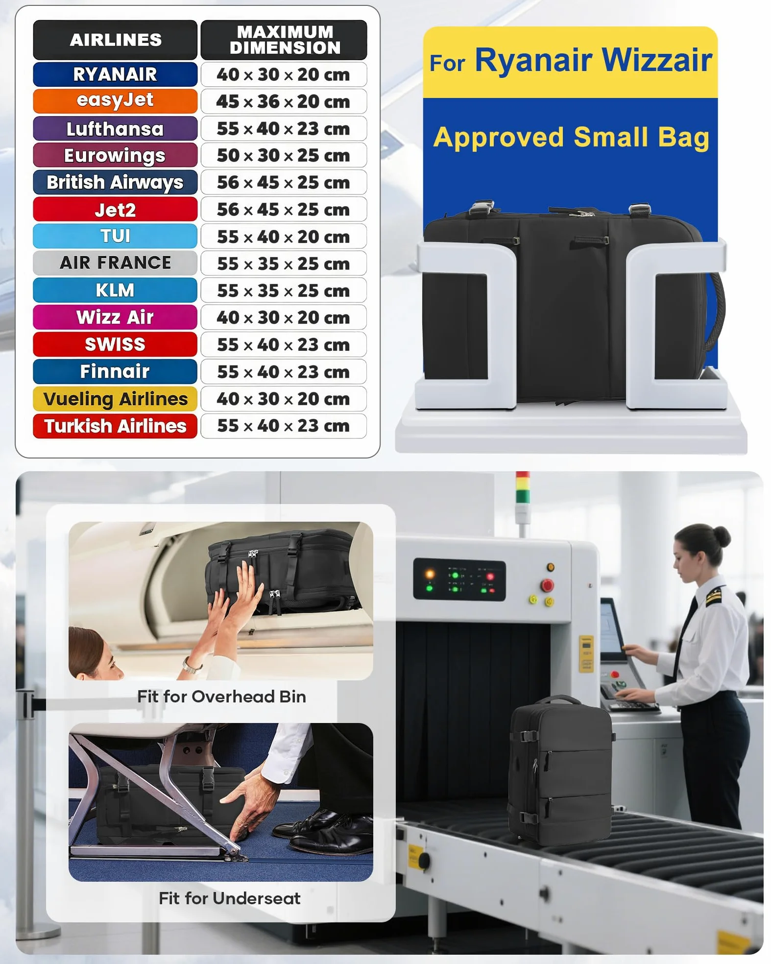 SZLX Zaino Ryanair 40x30x20 Sottovuoto Zaino da Viaggio 40x20x25 Ryanair Wizzair Donna da escursionismo impermeabile Zaino Casual Laptop da 14 Pollici con porta di ricarica USB Scomparto per Scarpe