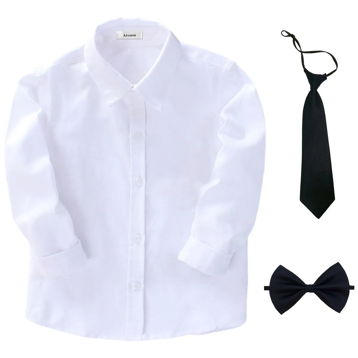 Camicia da Ragazzo con Maniche Lunghe Bottoni Uniforme Scolastica Solida Camicia Oxford con Cravatta e Papillon