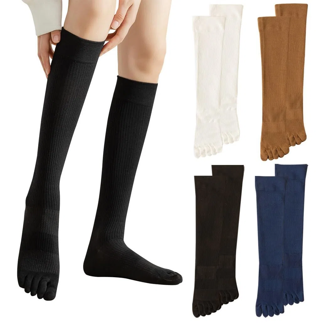 4 Paia di Calze a cinque dita da donna, calze in cotone da donna per lo sport, calze lunghe, calze alte casual, Calze alte al ginocchio, EU 35-40