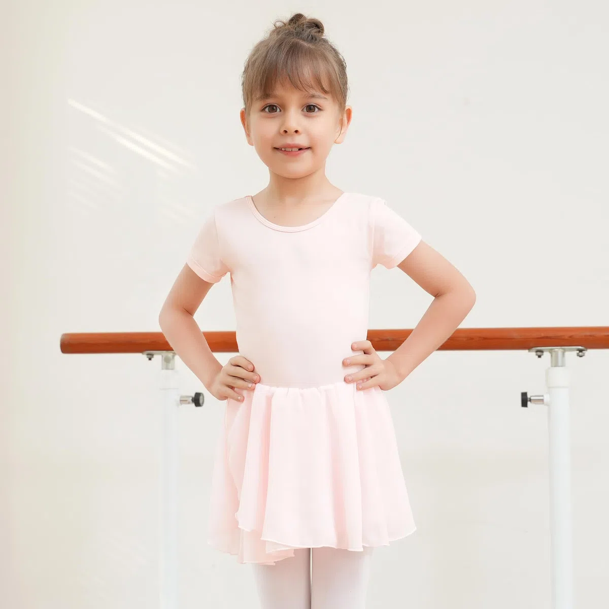Ragazza Vestito da Balletto Body Ginnastica e Danza in Cotone a Maniche Corte con Chiffon Gonna Tutu per Bambini