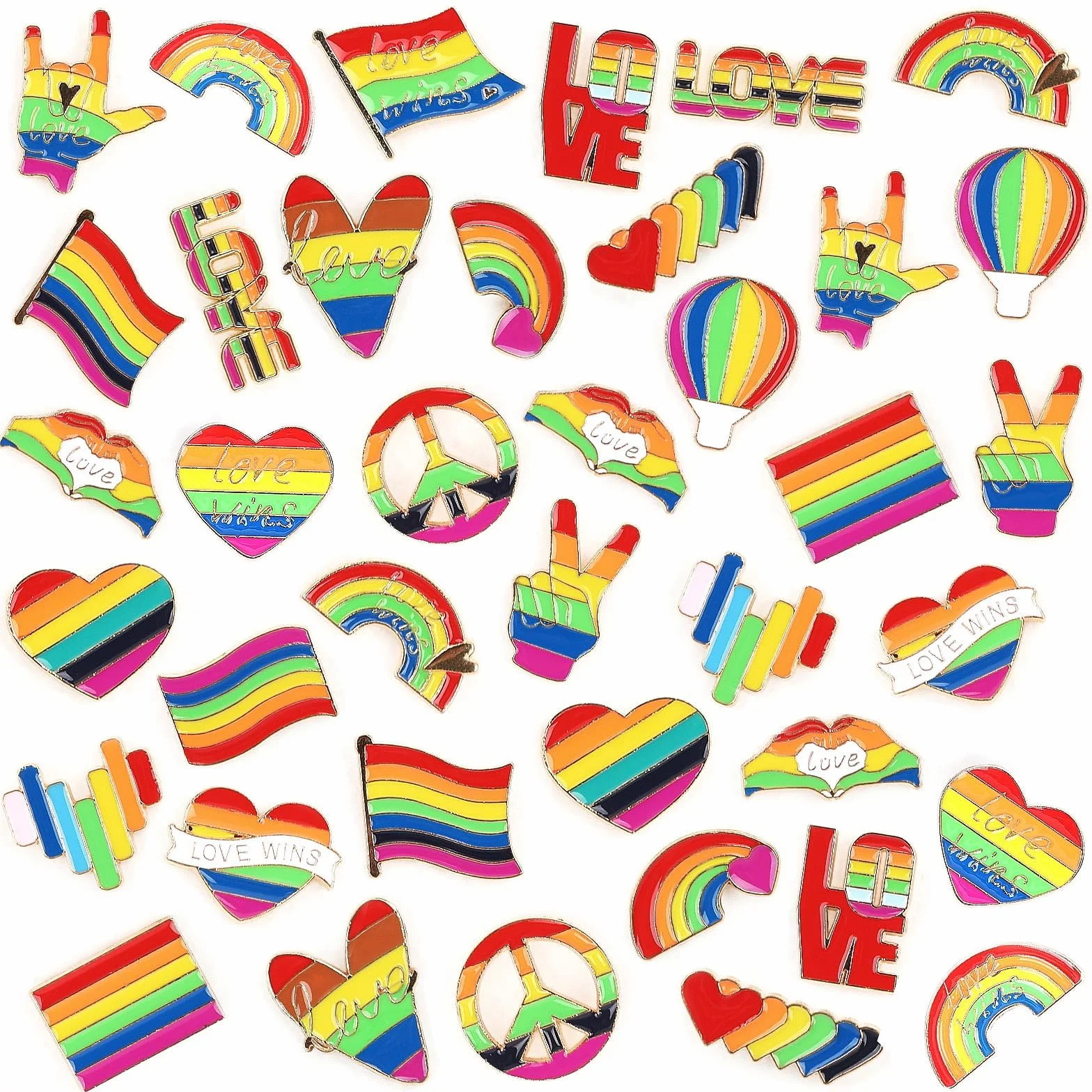 SANNIX 60 spille arcobaleno smaltate LGBT con bandiera a cuore gay-Pride, spille per vestiti, borse, cappelli, accessori, 20 stili