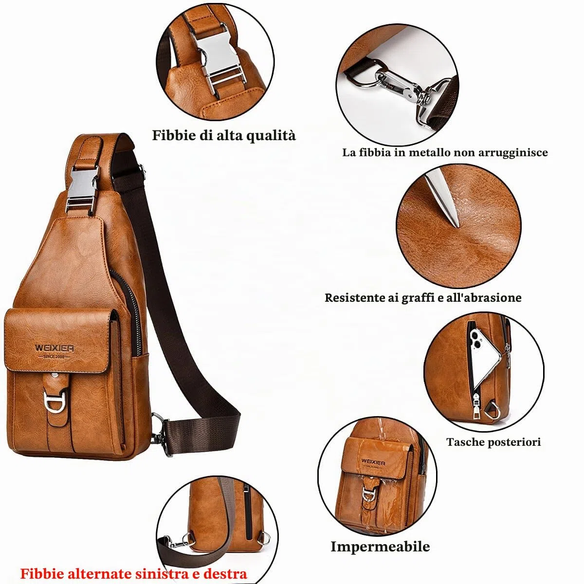 Borse a spalla da uomo,Borsello Tracolla Zaino Monospalla Pelle Borsa a Tracolla Piccolo Impermeabile Spalla Sling Bag (Marrone Chiaro 1)