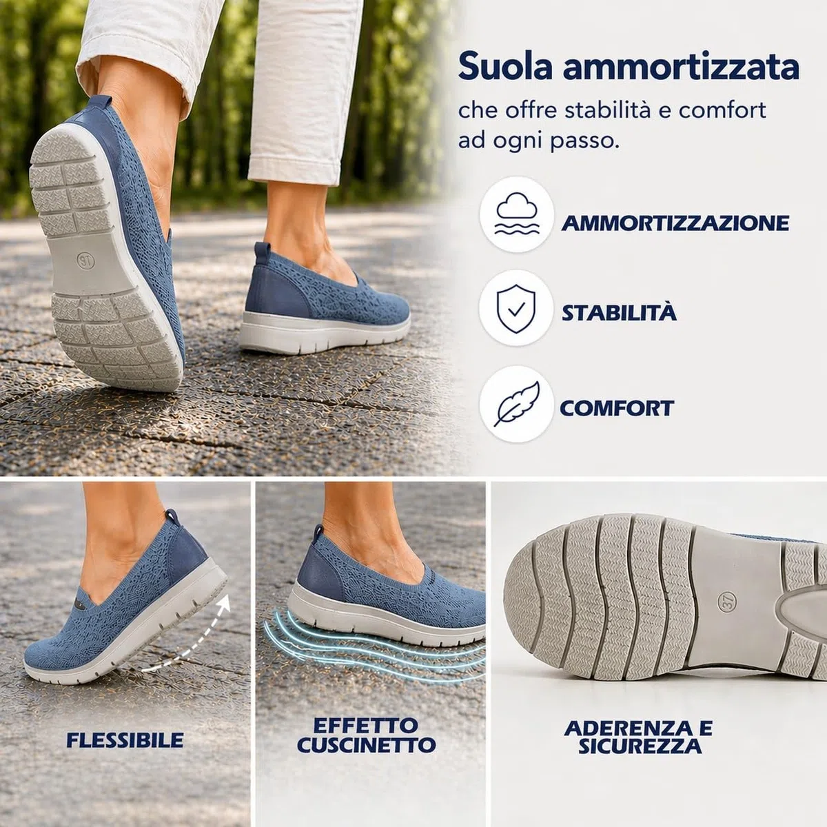 Scarpe Donna Comode Slip On Sneakers Leggere Traspiranti Senza Lacci, Ideali per Camminare e Uso Quotidiano