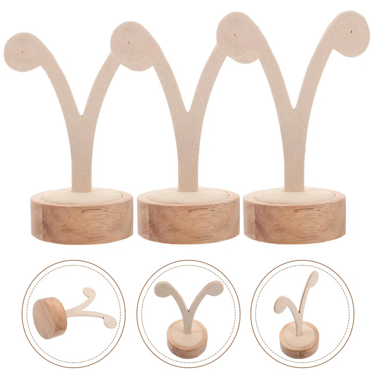 Espositore Base Beige per Orecchini a Y in Ferro e Legno Organizer Orecchini Versatile 3 Pezzi per Collezione e Toeletta