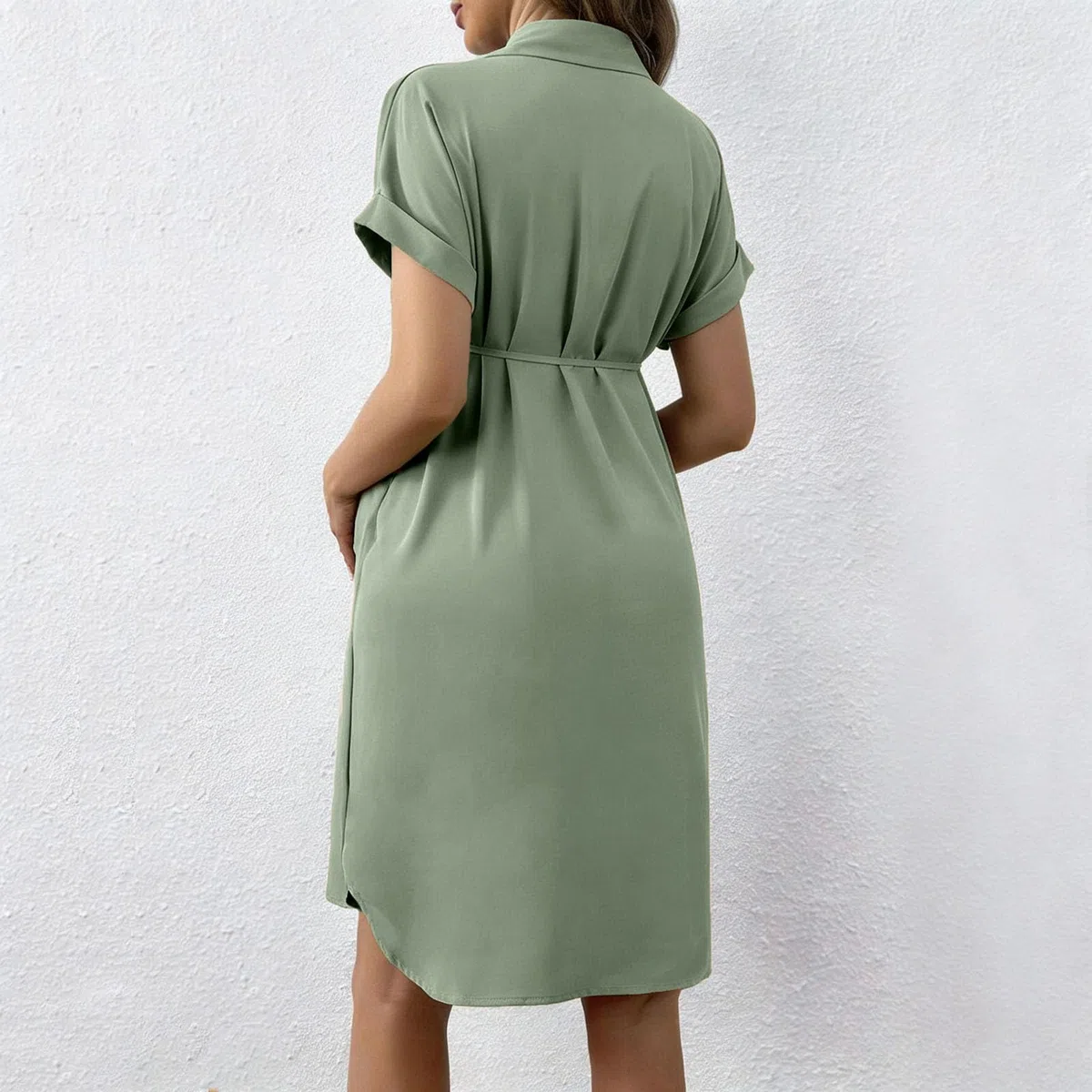 Abito al Ginocchio Premaman Donna Vestiti a Maniche Corte Abiti Colletto con Revers Vestito Monopetto Abito con Cintura Gonna Elasticizzato Vestiti Morbido Confortevole Abbigliamento