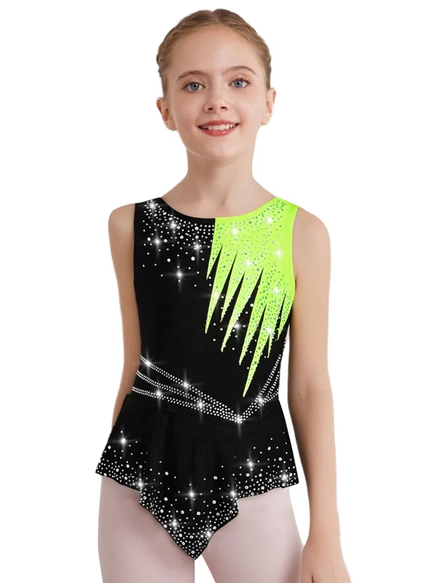 Freebily Body Ginnastica Ritmica Bambina Balletto Leotards Strass Body Danza Classica Ballerina Vestito da Pattinaggio Artistico Senza Maniche Bodysuit da Spettacolo
