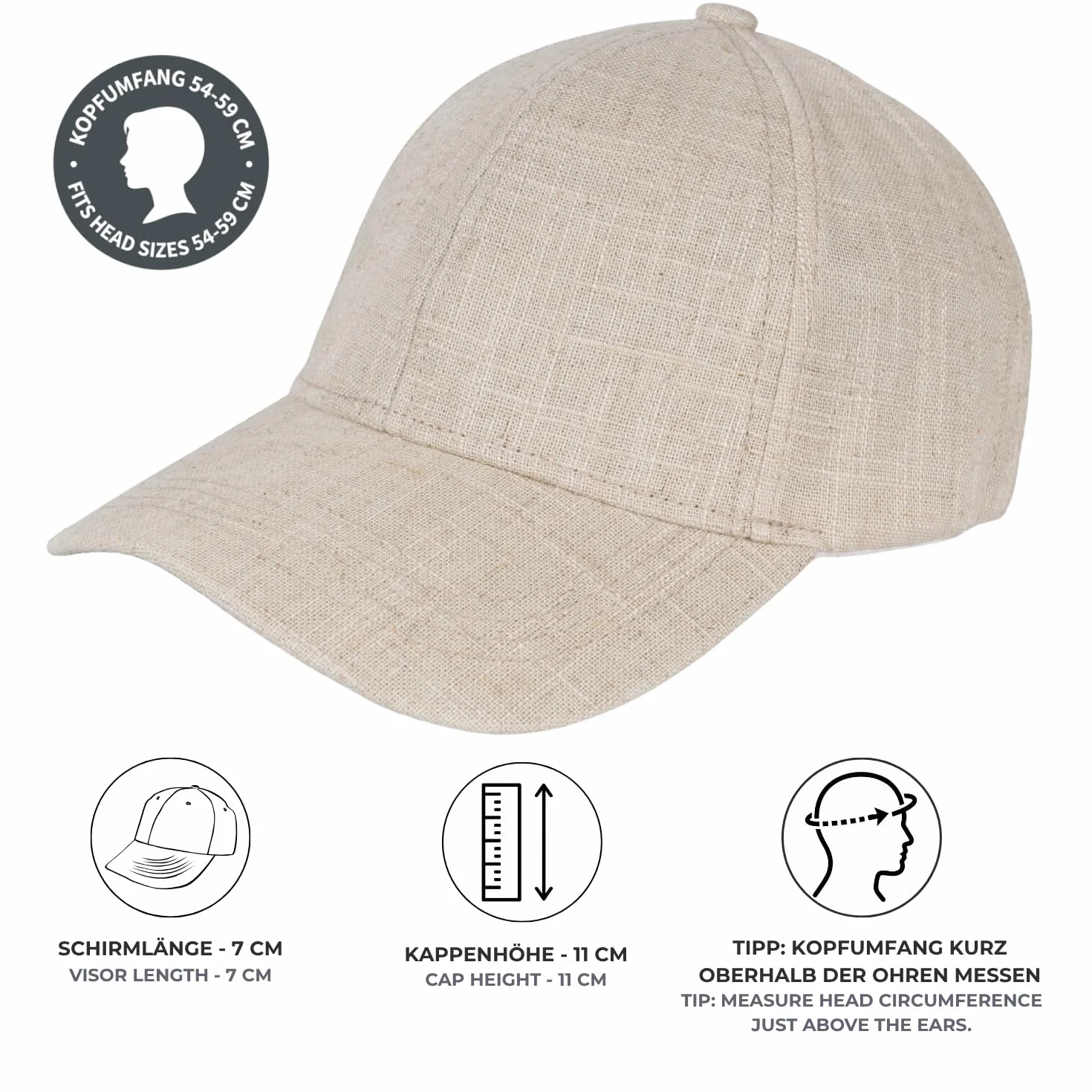 styleBREAKER Cappellino Unisex in Lino | Berretto da Baseball 6 Pannelli Regolabile con Visiera Curva | Cappello Estivo Traspirante con Chiusura in Metallo | Leggero, Comodo & Elegante