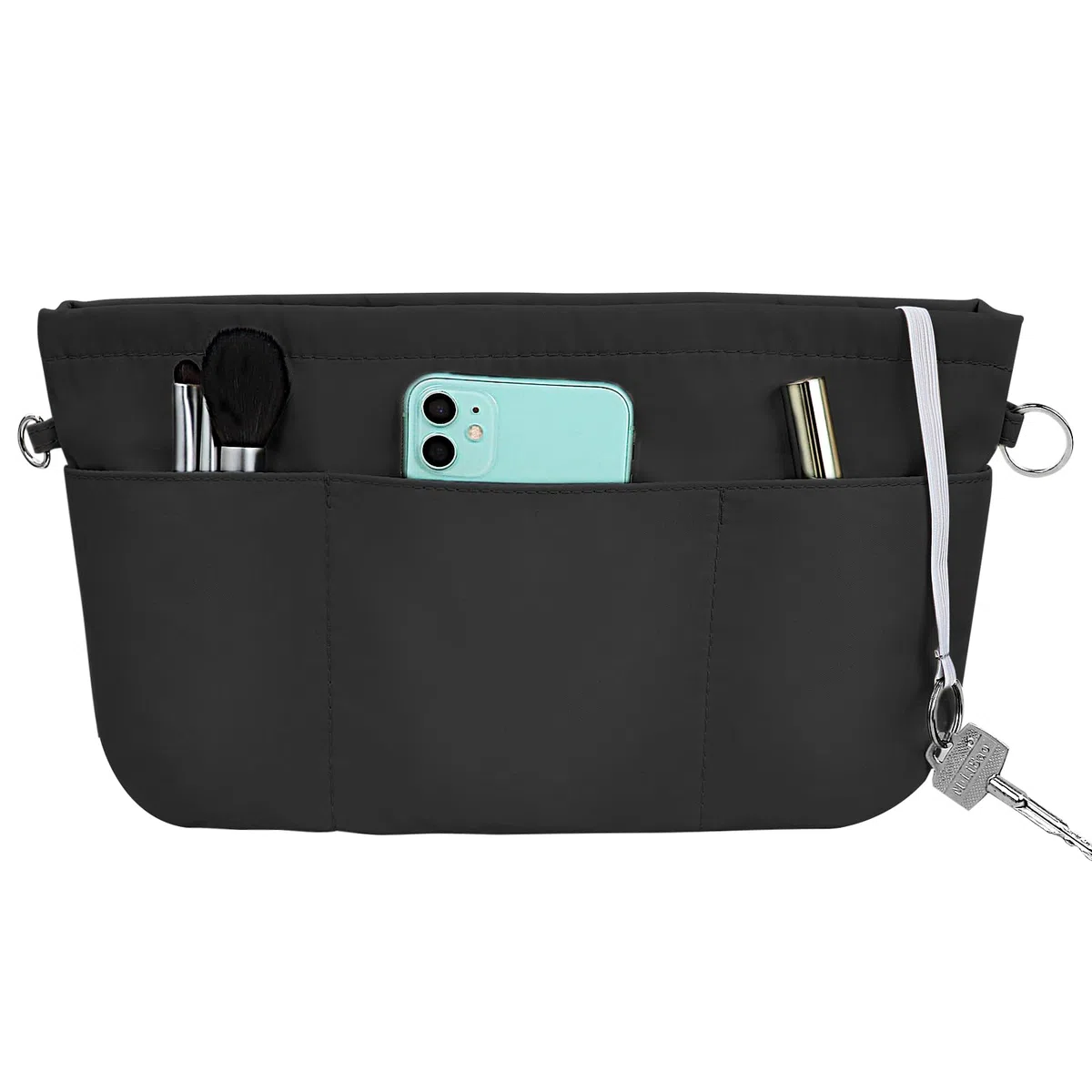 Grantop Organizer per Borse in Nylon e Feltro Con Portachiavi - Tasche Interne Con Catena (Nero M)