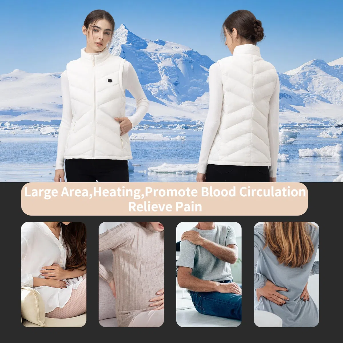 Gilet Riscaldato da Donna con Batteria 10000 mAh, Gilet Elettrico Invernale Caldo a Vestibilità Aderente e Confortevole – Ideale per Escursionismo, Campeggio, Uso Quotidiano e Regalo di Natale