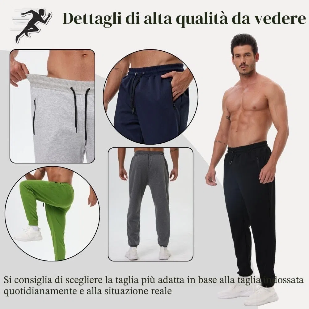 Confezione da 3 pantaloni sportivi da uomo con tasche con cerniera, pantaloni da allenamento da palestra per corsa e jogging
