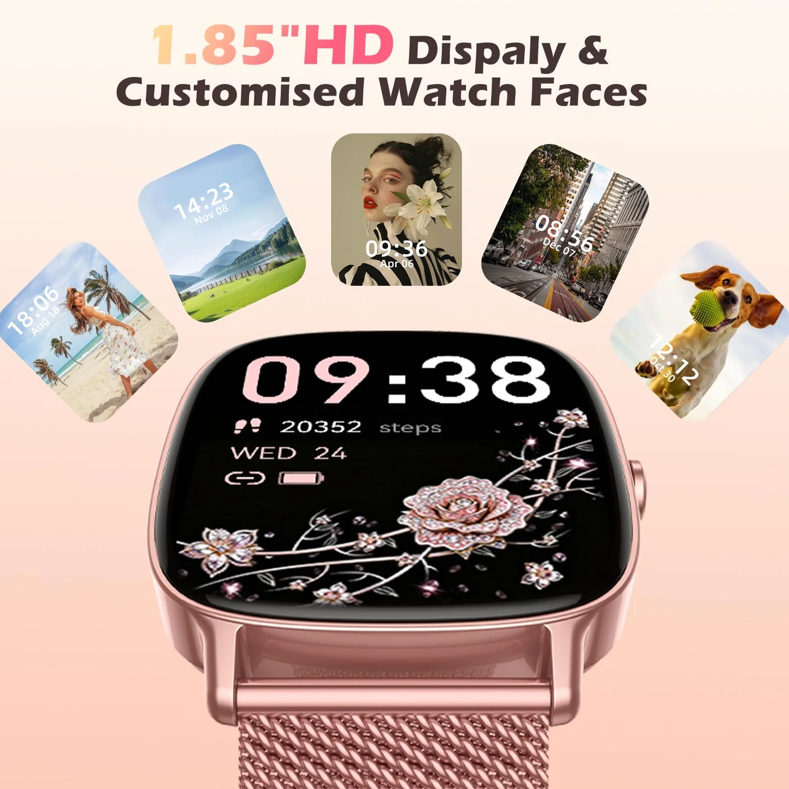 coioc Smartwatch Donna,Risposta/Effettuazione Chiamate,Schermo Ultra Nitido1.85'' HD,Fitness Tracker Frequenza Cardiaca/Sonno/SpO2,Compatibile IOS/Android,120+Modalità Sportive,IP68,2 inturini