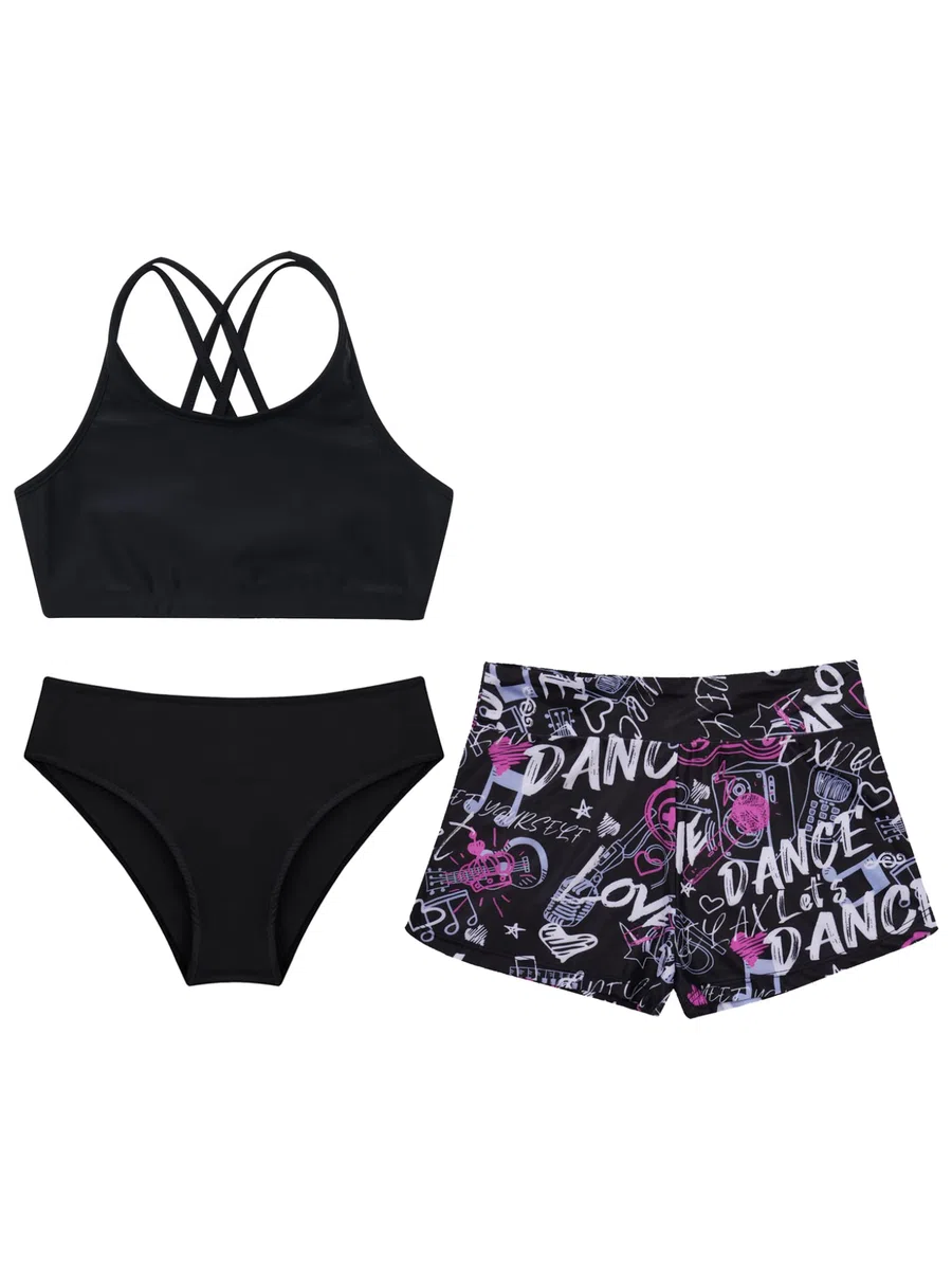 Ragazza Costume da Bagno Tre Pezzi Canotta Top con Pantacini Mutande Bikini Tankini Estivi Costumi Mare Piscina Spiaggia 7-16 Anni