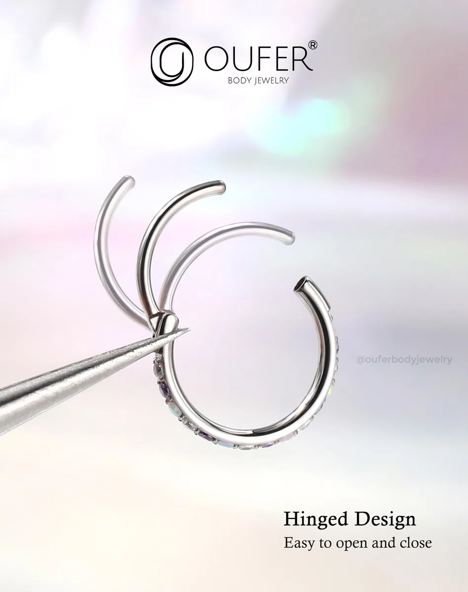 OUFER 20G Segmento a Cerniera Piercing Naso Acciaio Chirurgico 316L Nose Hoop Viola/Nero CZ Opale Orecchini Helix Conch Earring Per Le Donna 6/7/8 mm