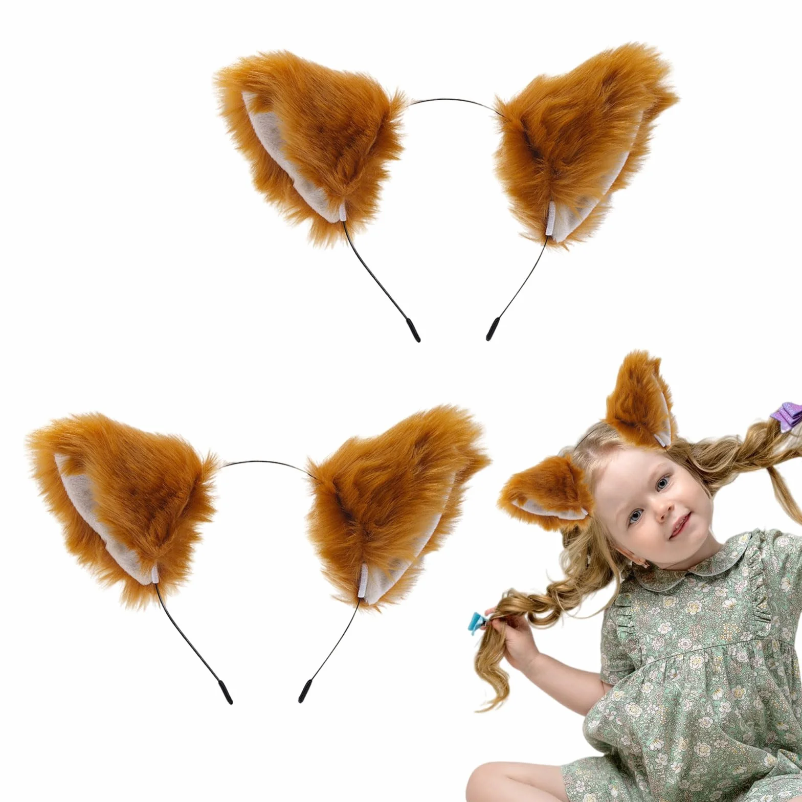 FUIPVGI 2 Pezzi Fascia per Costume di Volpe con Orecchie, Accessori per Travestimenti Cosplay di Halloween e Spettacolo Teatrale