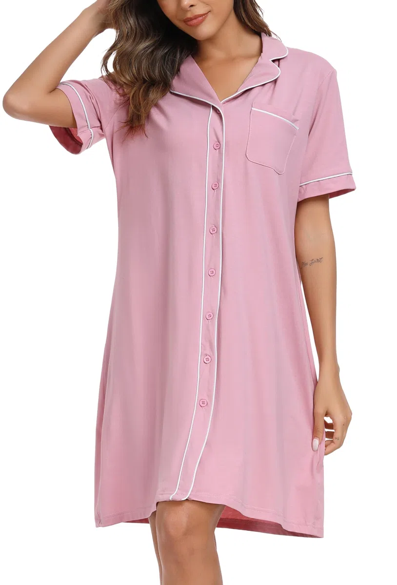 Wikoan Camicie da Notte Donna in Cotone, Camicia da Notte Allattamento Scollo a V Camicie Corta Bottoni Davanti Camicie da Notte Donna