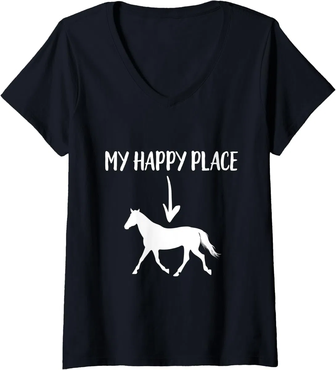 Donna Cavallo Il Mio Posto Felice Equitazione Equitazione Maglietta con Collo a V