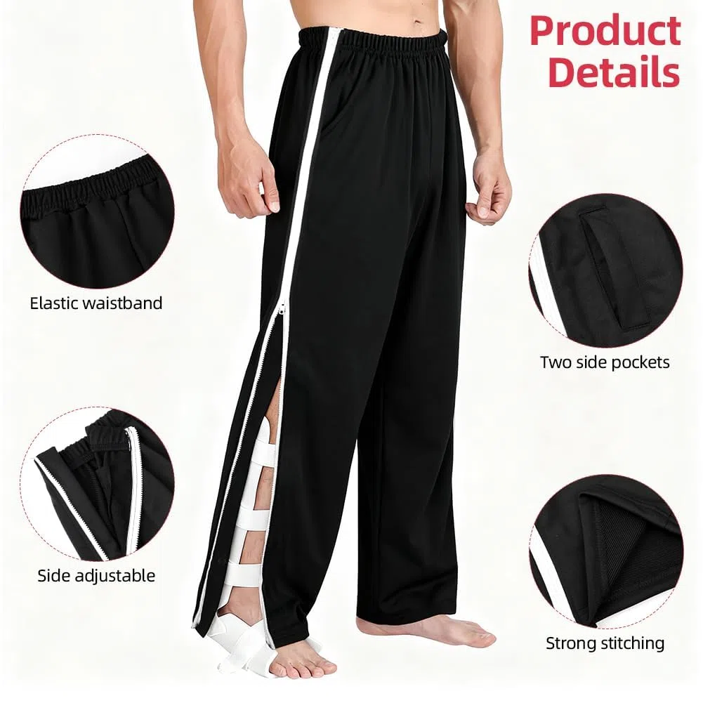 Pantaloni da Riabilitazione da Uomo, Pantaloni Sportivi Postoperatori con Cerniera Laterale, Uomo Reha Baggy Pantalone con Elastico in Vita, per Allenamento, Postoperatorio, per il Tempo Libe