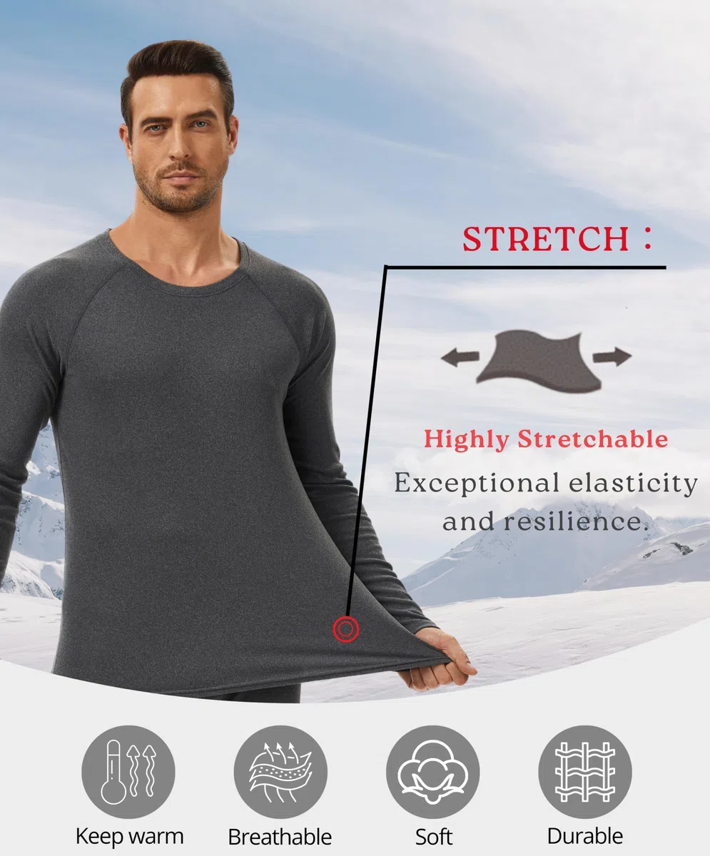 AMZSPORT Maglia Termica Uomo Manica Lunga Invernale Intimo Termico Palestra Running Sportiva