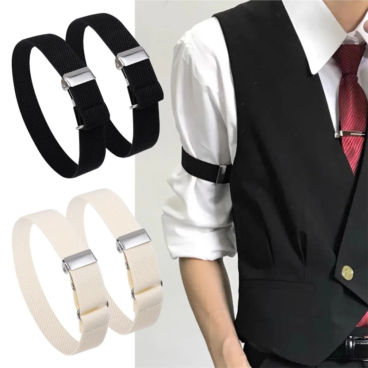 Supporti for maniche di camicia elastici antiscivolo Braccialetti in metallo Fascia for giarrettiere elasticizzate Polsini regolabili for affari